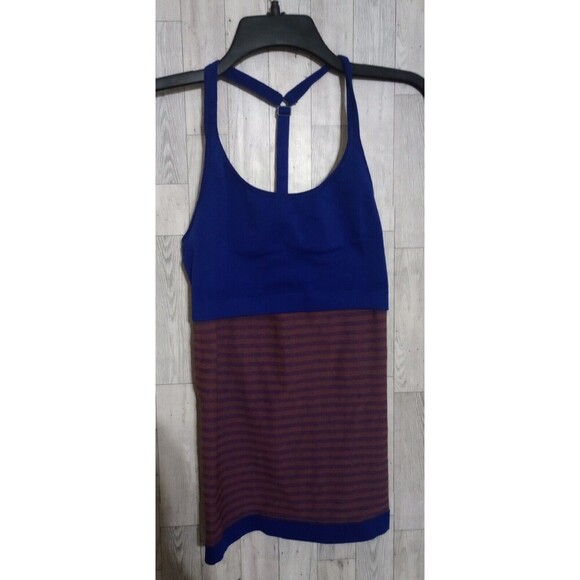 ATHLETA Tank Top‎ Racerback Activewear Built In Bra Blue Stripe Size Medium - Picture 3 of 5